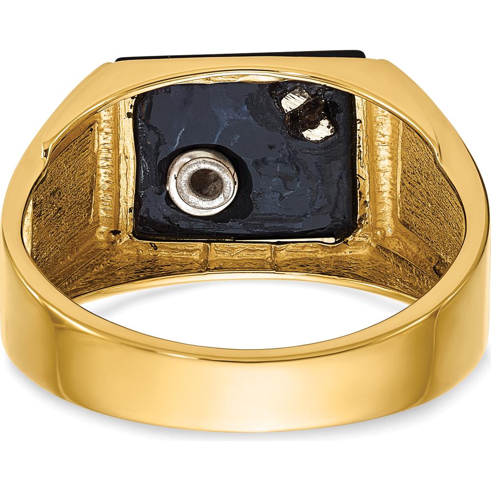14K Yellow Gold Masonic Ring with Black Onyx and 0.01 Carat Round Diamond Accent by IBGoodman