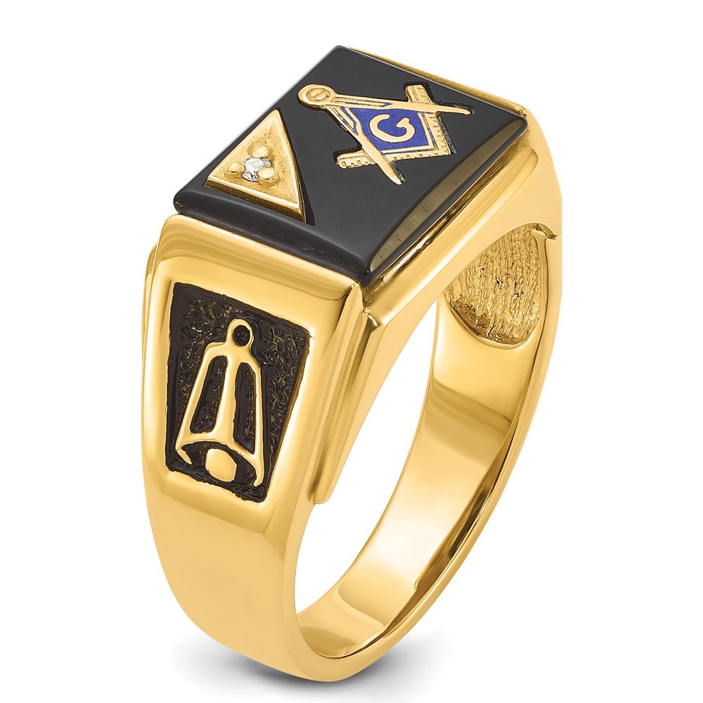 14K Yellow Gold Masonic Ring with Black Onyx and 0.01 Carat Round Diamond Accent by IBGoodman