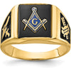 14K Yellow Gold Masonic Ring with Cushion-Cut Black Onyx and Enamel Detailing by IBGoodman