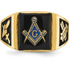 14K Yellow Gold Masonic Ring with Cushion-Cut Black Onyx and Enamel Detailing by IBGoodman