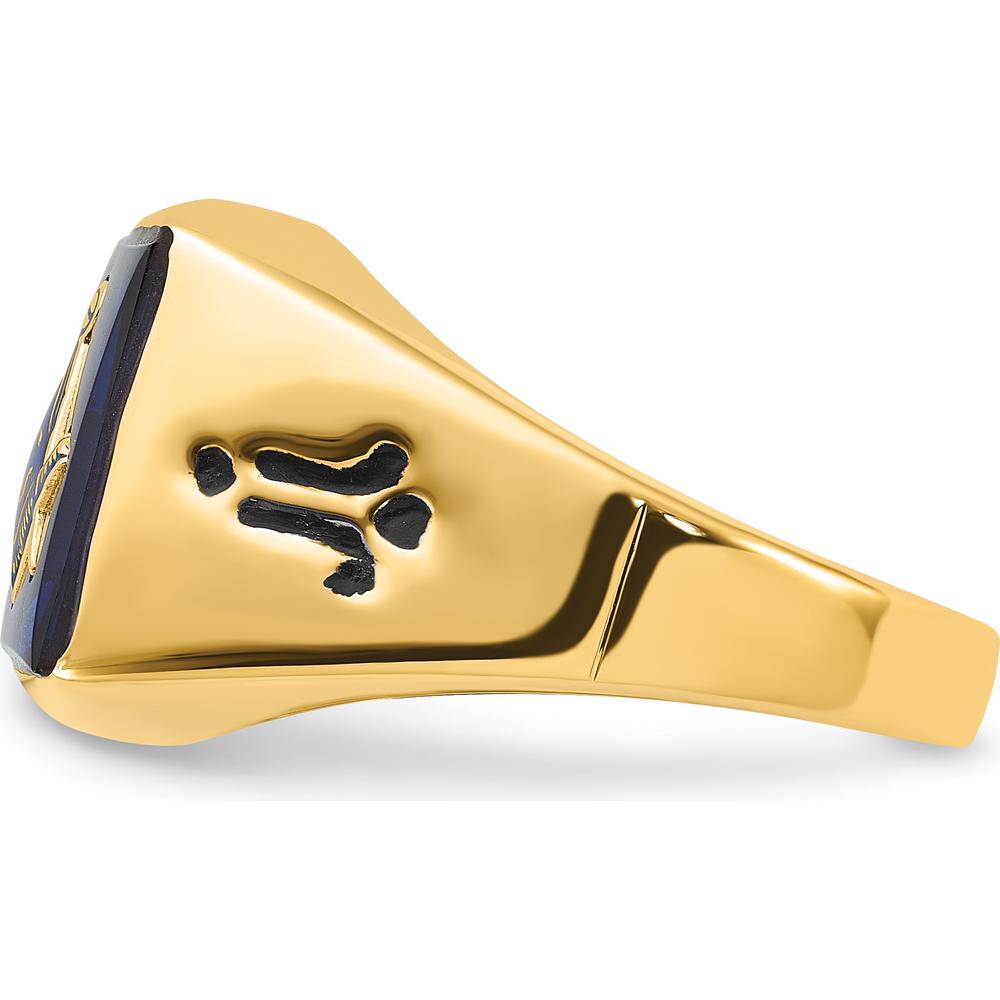 14K Yellow Gold Masonic Ring with Cushion-Cut Imitation Blue Spinel and Black Enamel Accents by IBGoodman