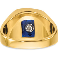 14K Yellow Gold Masonic Ring with Cushion-Cut Imitation Blue Spinel and Black Enamel Accents by IBGoodman
