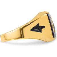 14K Yellow Gold Masonic Ring with Cushion-Cut Imitation Blue Spinel and Black Enamel Accents by IBGoodman
