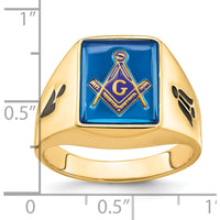 14K Yellow Gold Masonic Ring with Cushion-Cut Imitation Blue Spinel and Black Enamel Accents by IBGoodman