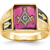 14K Yellow Gold Masonic Ring with Lab Created Cushion-Cut Ruby and Black Enamel Accents - 12x10mm by IBGoodman