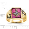 14K Yellow Gold Masonic Ring with Lab Created Cushion-Cut Ruby and Black Enamel Accents - 12x10mm by IBGoodman