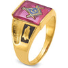 14K Yellow Gold Masonic Ring with Lab Created Cushion-Cut Ruby and Black Enamel Accents - 12x10mm by IBGoodman
