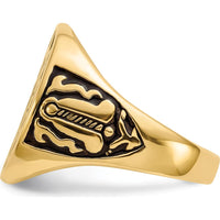 14K Yellow Gold Masonic Ring with Polished Grooved Band and Black Enamel Detailing by IBGoodman