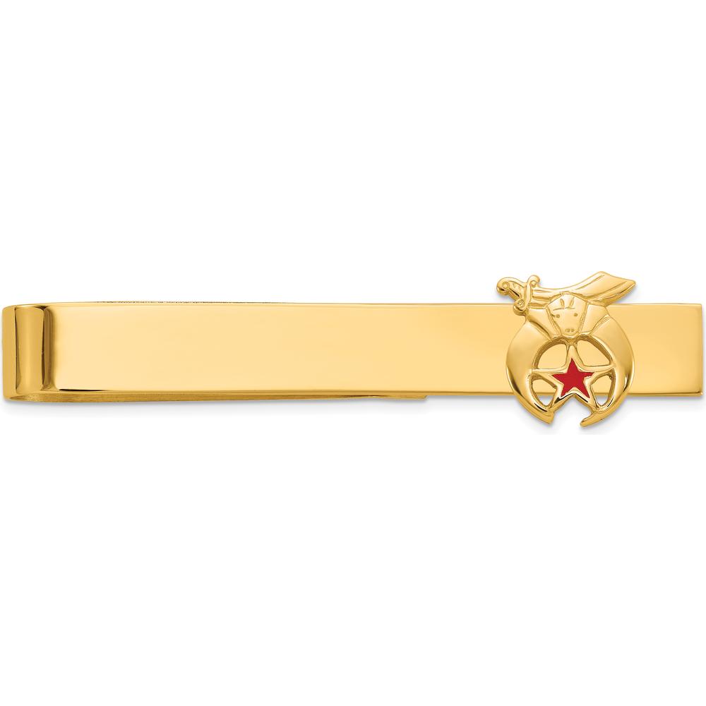 14K Yellow Gold Masonic Shriner Medium Tie Bar with Red Enamel Star by IBGoodman