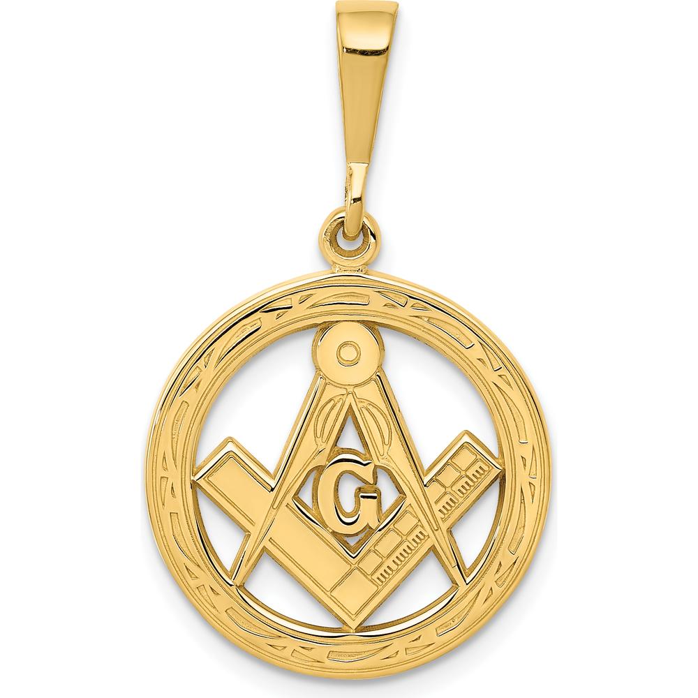 14K Yellow Gold Masonic Symbol Pendant with Textured Finish by IBGoodman