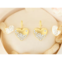 14K Yellow Gold Matte Heart Drop Earrings with Pavé-Set Round Diamonds - 1.00 Carat Total Diamond Weight - Royal Jewelry