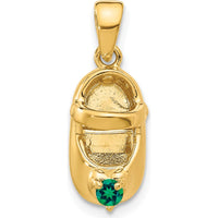 14K Yellow Gold May Birthstone Baby Shoe Charm with Synthetic Green Stone by Oro Pregiato