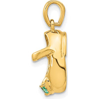 14K Yellow Gold May Birthstone Baby Shoe Charm with Synthetic Green Stone by Oro Pregiato