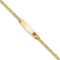 14K Yellow Gold Medical Alert Anchor Link Bracelet with Red Enamel Charm - 7" by Oro Pregiato