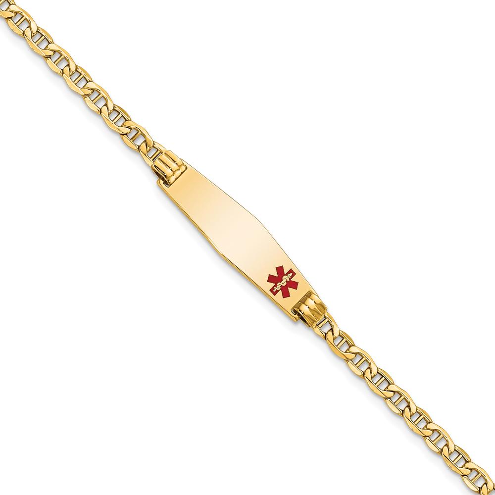 14K Yellow Gold Medical Alert Anchor Link Bracelet with Red Enamel Charm - 7" by Oro Pregiato