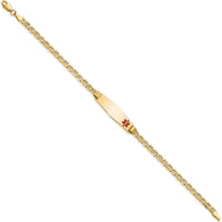 14K Yellow Gold Medical Alert Anchor Link Bracelet with Red Enamel Charm - 7" by Oro Pregiato