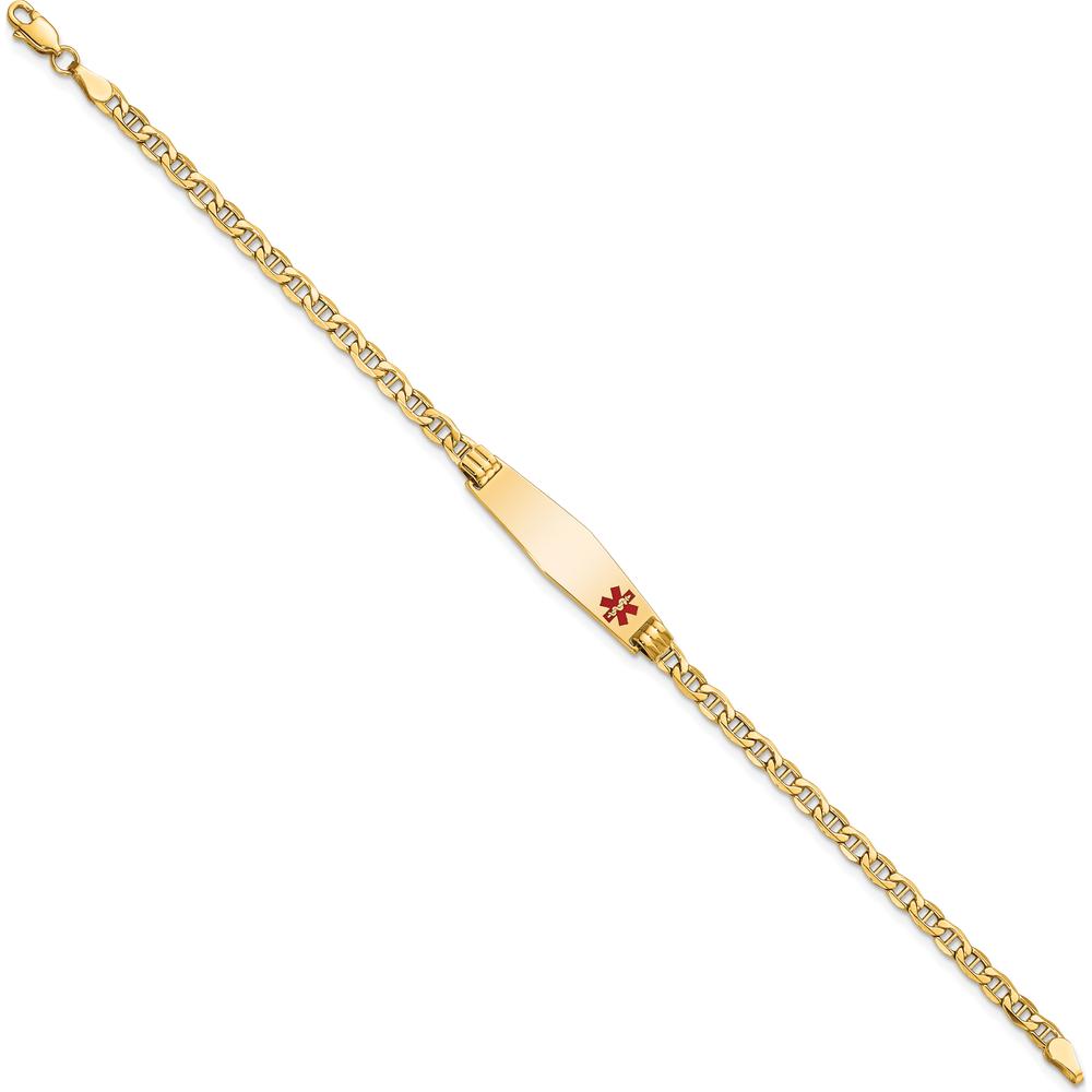 14K Yellow Gold Medical Alert Anchor Link Bracelet with Red Enamel Charm - 7" by Oro Pregiato