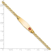 14K Yellow Gold Medical Alert Anchor Link Bracelet with Red Enamel Charm - 7" by Oro Pregiato