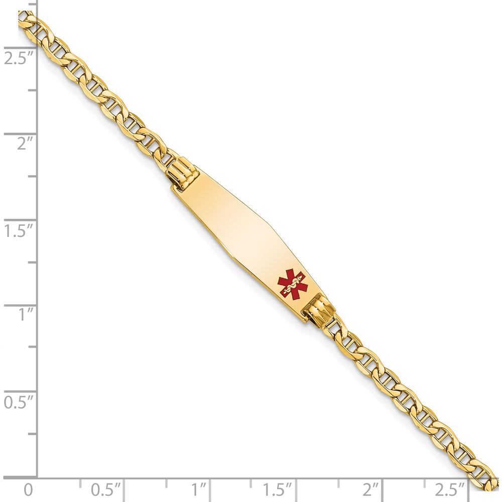 14K Yellow Gold Medical Alert Anchor Link Bracelet with Red Enamel Charm - 7" by Oro Pregiato