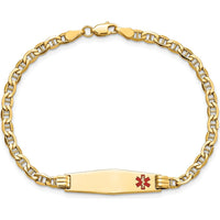 14K Yellow Gold Medical Alert Anchor Link Bracelet with Red Enamel Charm - 7" by Oro Pregiato