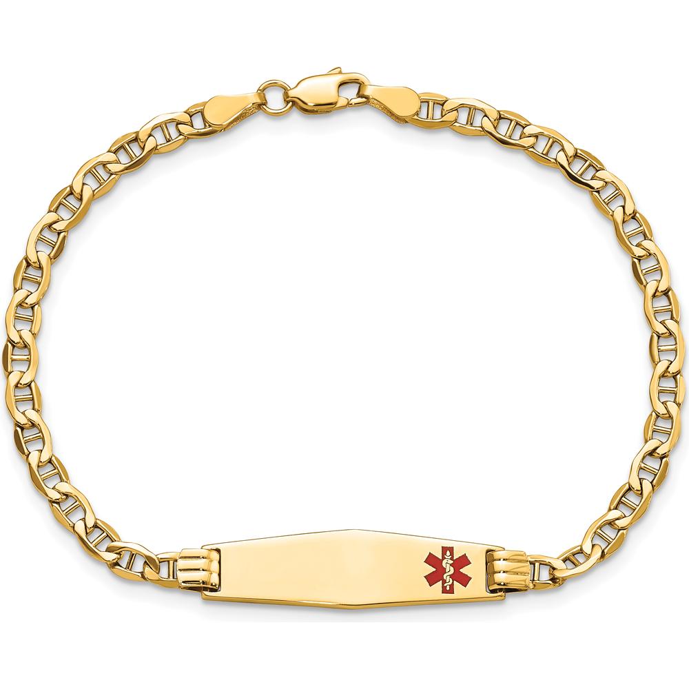 14K Yellow Gold Medical Alert Anchor Link Bracelet with Red Enamel Charm - 7" by Oro Pregiato