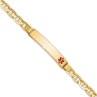 14K Yellow Gold Medical Alert Bracelet with Off-Center Red Enamel Anchor Charm - 7" Length by Oro Pregiato