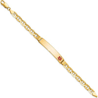 14K Yellow Gold Medical Alert Bracelet with Off-Center Red Enamel Anchor Charm - 7" Length by Oro Pregiato