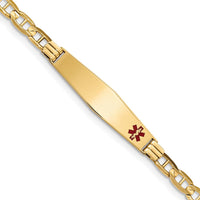 14K Yellow Gold Medical Alert Bracelet with Off-Center Red Enamel Anchor Link - 8" Length by Oro Pregiato