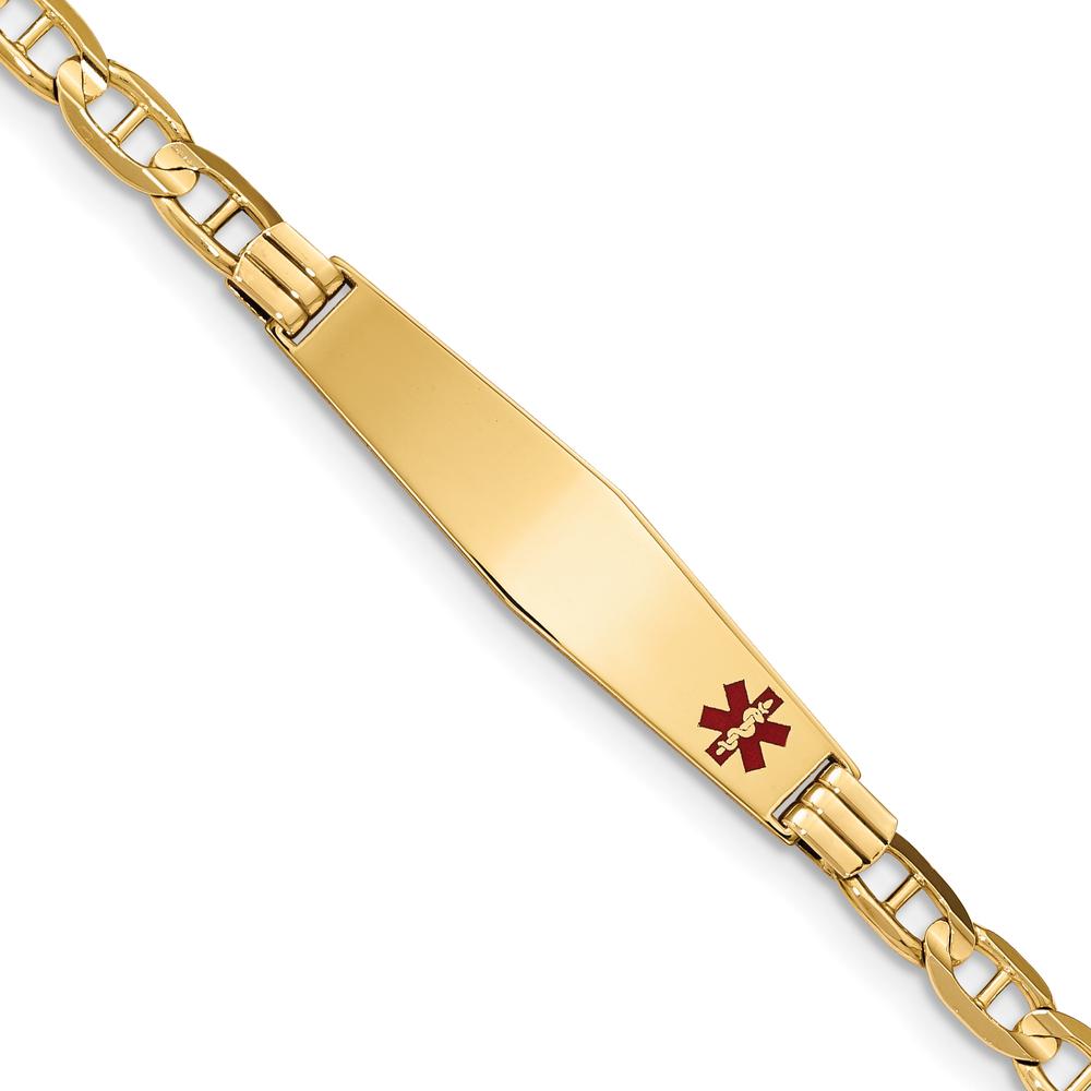 14K Yellow Gold Medical Alert Bracelet with Off-Center Red Enamel Anchor Link - 8" Length by Oro Pregiato