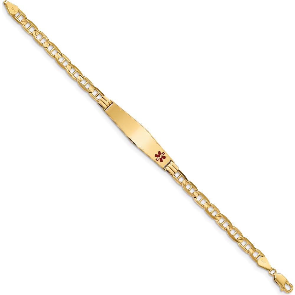 14K Yellow Gold Medical Alert Bracelet with Off-Center Red Enamel Anchor Link - 8" Length by Oro Pregiato