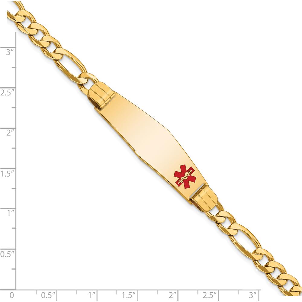 14K Yellow Gold Medical Alert Bracelet with Off-Center Red Enamel and Figaro Link Chain - 7" Length by Oro Pregiato