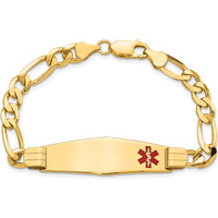 14K Yellow Gold Medical Alert Bracelet with Off-Center Red Enamel and Figaro Link Chain - 7" Length by Oro Pregiato