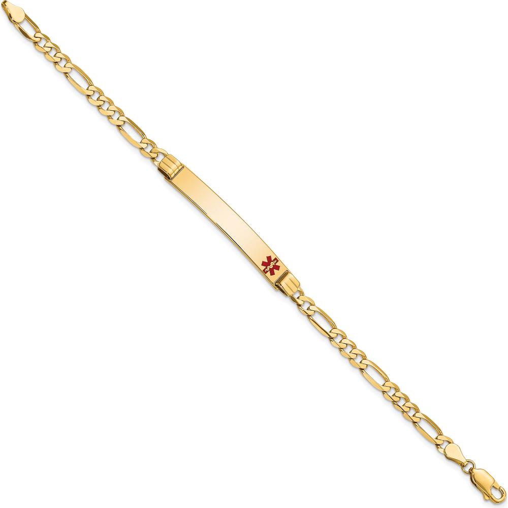 14K Yellow Gold Medical Alert Bracelet with Off-Center Red Enamel Charm - 8" Figaro Chain by Oro Pregiato