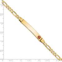 14K Yellow Gold Medical Alert Bracelet with Off-Center Red Enamel Charm - 8" Figaro Chain by Oro Pregiato