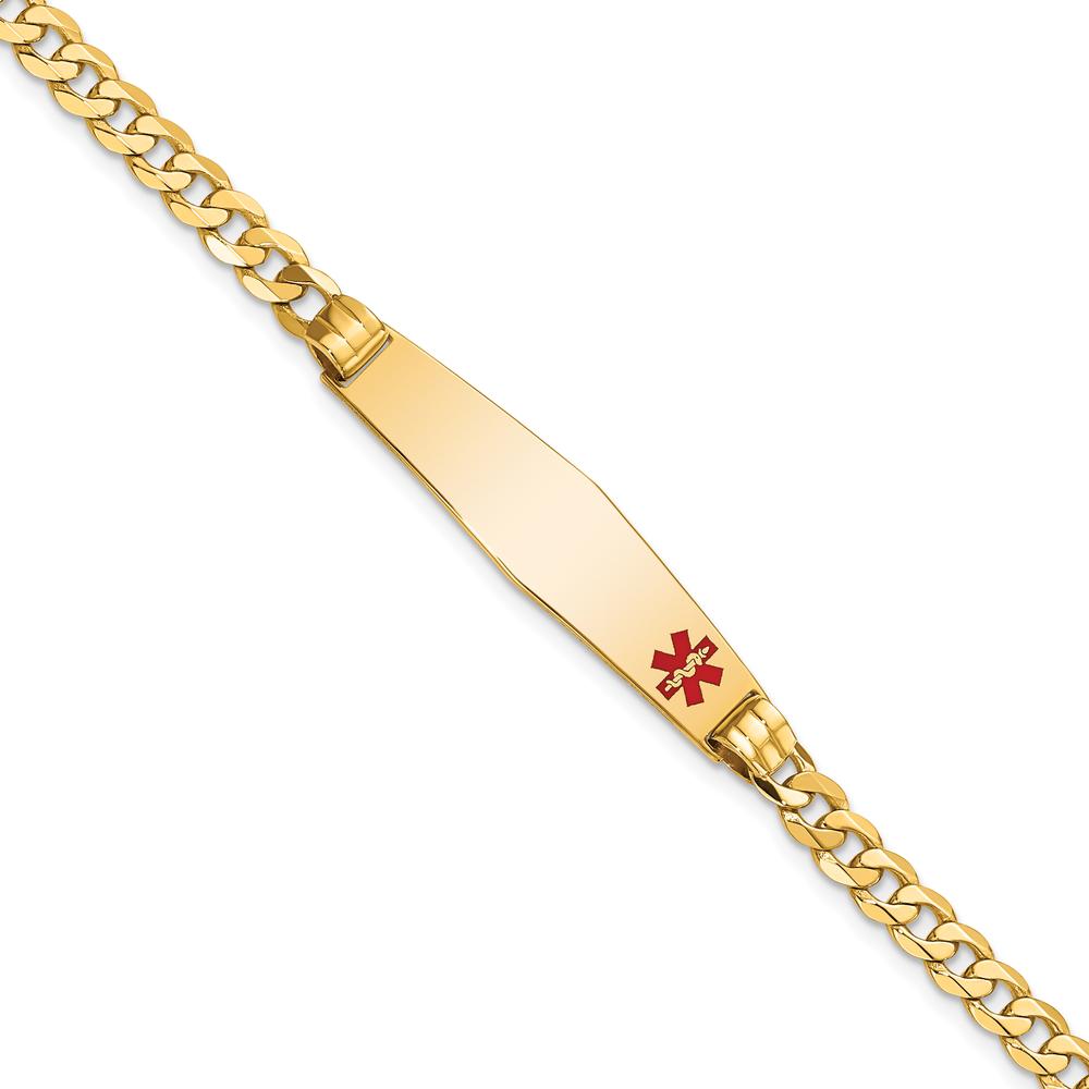 14K Yellow Gold Medical Alert Bracelet with Off-Center Red Enamel Curb Link - 7" Length by Oro Pregiato