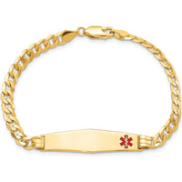 14K Yellow Gold Medical Alert Bracelet with Off-Center Red Enamel Curb Link - 7" Length by Oro Pregiato