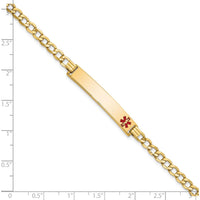 14K Yellow Gold Medical Alert Bracelet with Off-Center Red Enamel Plate - 8" Curb Link Design by Oro Pregiato