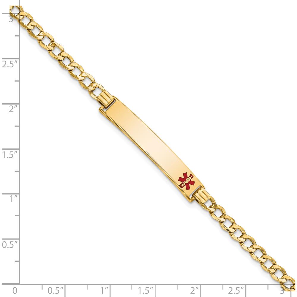 14K Yellow Gold Medical Alert Bracelet with Off-Center Red Enamel Plate - 8" Curb Link Design by Oro Pregiato