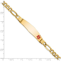 14K Yellow Gold Medical Alert Bracelet with Off-Center Red Enamel Plate and Figaro Link Chain - 7" Length by Oro Pregiato