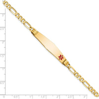 14K Yellow Gold Medical Alert Bracelet with Off-Center Red Enamel Solid Plate - 7" Length by Oro Pregiato