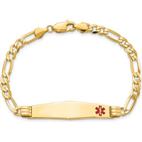 14K Yellow Gold Medical Alert Bracelet with Off-Center Red Enamel Solid Plate - 7" Length by Oro Pregiato