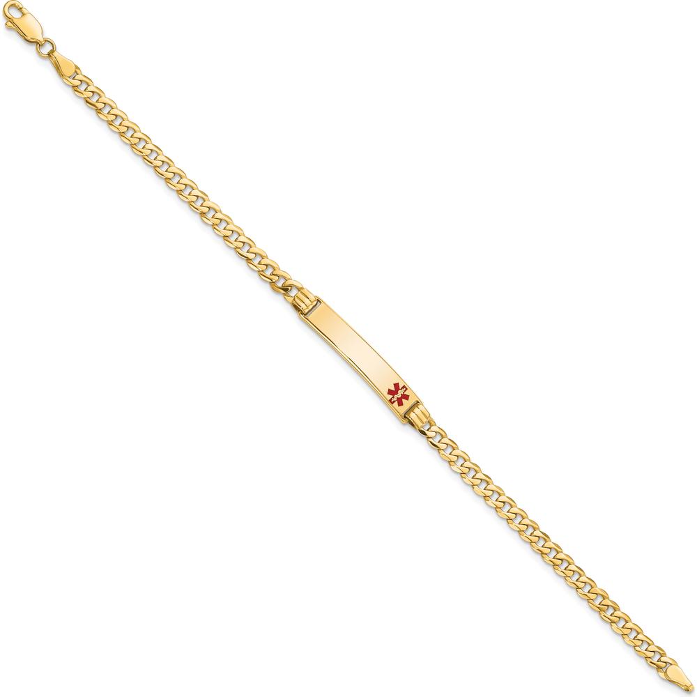 14K Yellow Gold Medical Alert Bracelet with Off-Center Red Enamel Symbol - 7" Curb Link Design by Oro Pregiato