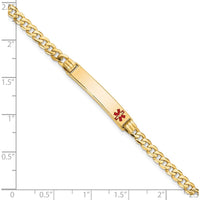 14K Yellow Gold Medical Alert Bracelet with Off-Center Red Enamel Symbol - 7" Curb Link Design by Oro Pregiato