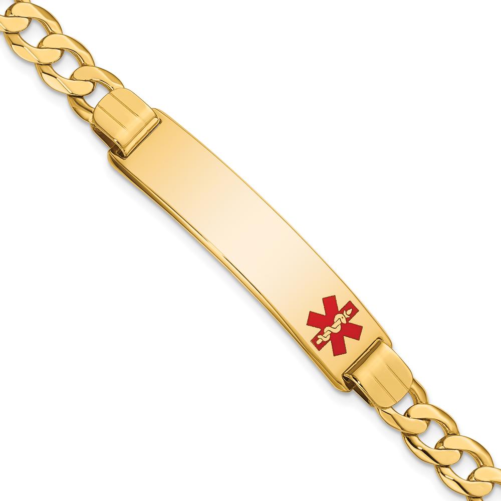 14K Yellow Gold Medical Alert Bracelet with Off-Center Red Enamel Symbol - 8" Curb Link Design by Oro Pregiato