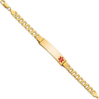 14K Yellow Gold Medical Alert Bracelet with Off-Center Red Enamel Symbol - 8" Curb Link Design by Oro Pregiato