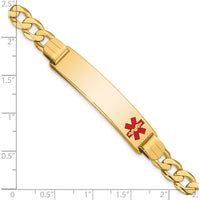 14K Yellow Gold Medical Alert Bracelet with Off-Center Red Enamel Symbol - 8" Curb Link Design by Oro Pregiato