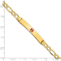 14K Yellow Gold Medical Alert Bracelet with Red Enamel 37x6mm Solid Plate on 8" Figaro Chain by Oro Pregiato