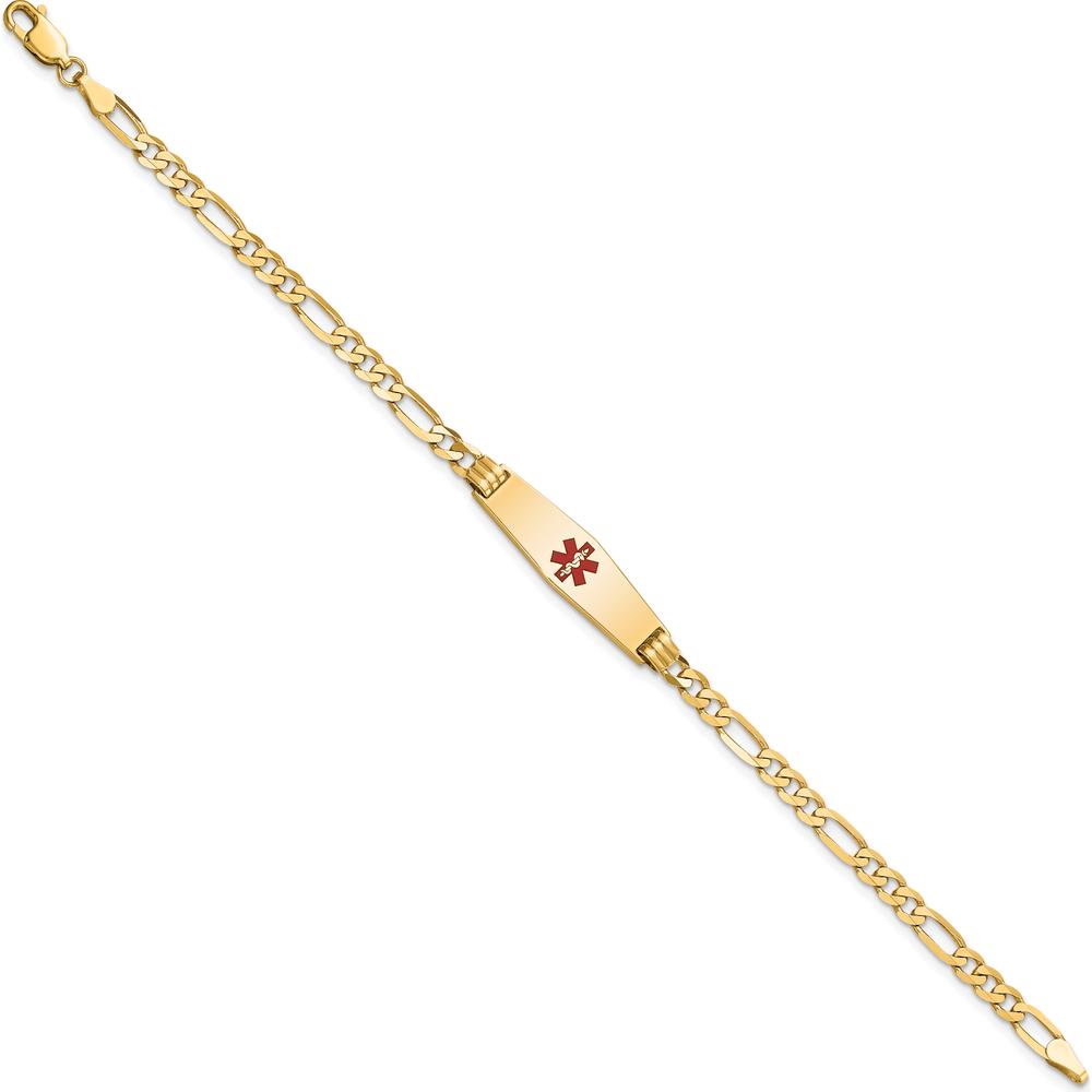 14K Yellow Gold Medical Alert Bracelet with Red Enamel - 7" Length by Oro Pregiato