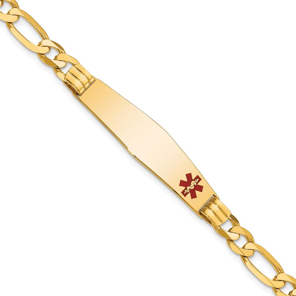 14K Yellow Gold Medical Alert Bracelet with Red Enamel - 7" Length by Oro Pregiato