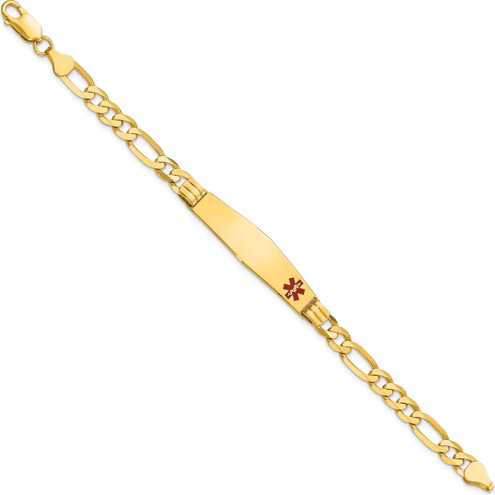 14K Yellow Gold Medical Alert Bracelet with Red Enamel - 7" Length by Oro Pregiato